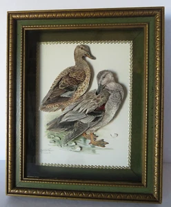 Vtg Ducks Couple 3-D Picture Signed R Schotz R Luger Brown Green Frame 9"x11" - Picture 1 of 6