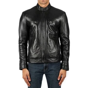 CHAQUETA DE CUERO SUAVE GENUINA PARA HOMBRE CAFÉ RACER INFORMAL DISEÑO CLÁSICO ESTILO CICLISTA - Imagen 1 de 6