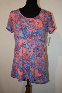 Neu mit Etikett LuLaRoe Gr. XS klassisches T-Shirt pink blau Blumendruck hergestellt in den USA - Bild 1 von 6