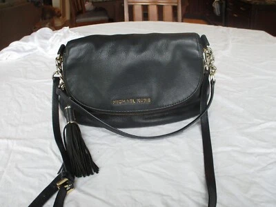 Michael Kors Bedford Black Pebbled Leather Tassel Zipper Foldover Crossbody Bag - Image 1 of 4