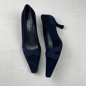 Stuart Weitzman for Russell & Bromley Heels 10 Blue velvet Square Toe - Picture 1 of 7