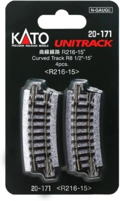 NEW N Kato #20-171 Unitrack 8 1/2"r R216-15 Curved Track 4 Pieces - Image 1 of 4