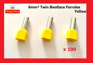 DOUBLE ENTRY CORD END TERMINAL BOOTLACE FERRULES 6MM² YELLOW L=14MM WIRE CRIMPS - Picture 1 of 1