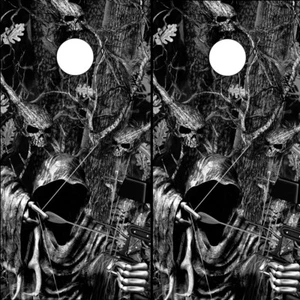 Cornhole Wraps Grim Reaper Bow Hunting Grayscale Black Camo and Skulls 2 Sheets - Picture 1 of 2