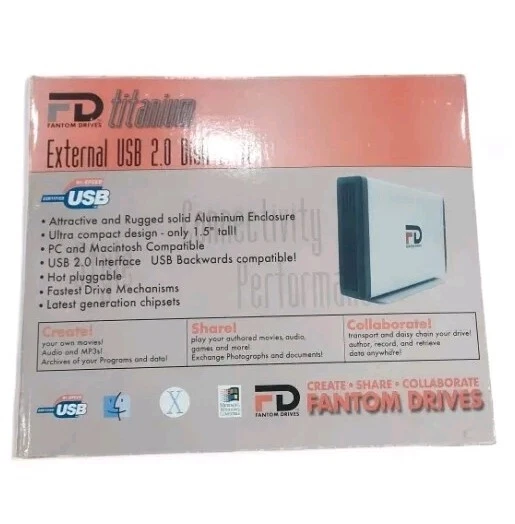 FANTOM DRIVES TITANIUM-External USB 2.0 HARD DRIVE.(new) - Image 1 of 4