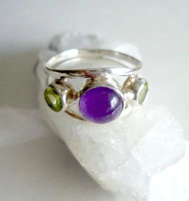 Ring mit Amethyst + Peridot, 925er Silber, Gr. 16,8 - - Bild 1 von 4