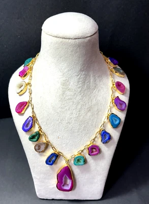 Collar de ágata druzy collar druzy natural hecho a mano collar de latón para mujer. Foto 1 de 4