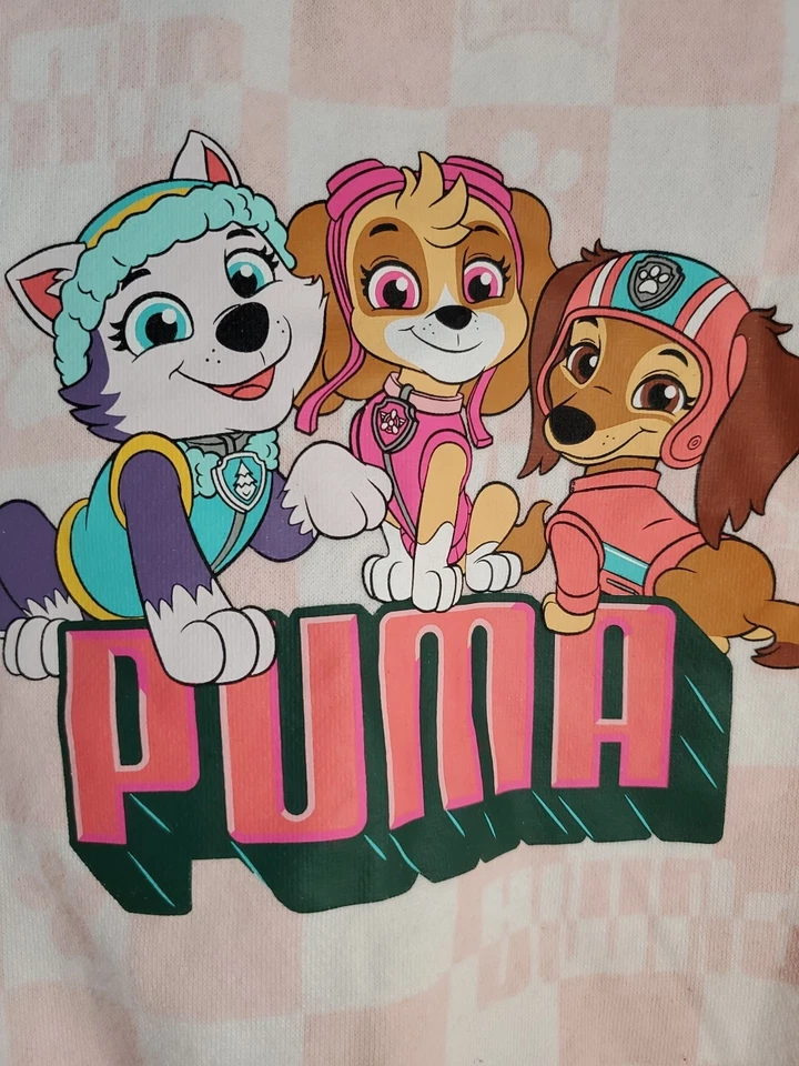 Puma Paw Patrol Girls Size 5 Pink Checkered Sweatshirt - Image 1 of 4