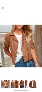 BB Dakota Steve Madden Women's Suede Moto Jacket Brown Size L - Picture 1 of 4