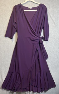 Kiyonna Womens Plus Wrap Dress Eggplant Size 1 Dark Romantic Whimsigoth - Picture 1 of 16