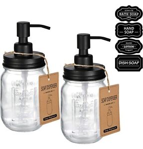 Classic Farmhouse Mason Jar Soap Dispenser - Black (2 Pack)