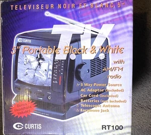 Televisión portátil Curtis de 5" blanca y negra vintage con radio AM/FM RTO68 - Imagen 1 de 3