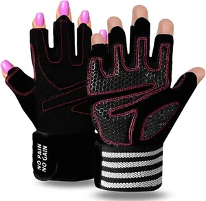 Gewichthebehandschuh für Frauen Fitnessstudio Training mit Handgelenkstütze gepolsterter Halbfinger - Bild 1 von 12