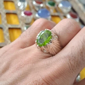 Real Olivians Peridot Stone Sterling Silver Shia Ring Rare Green Peridot Stone - Picture 1 of 4