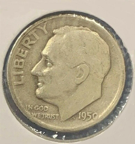 1950 D 90% Silver Roosevelt Dime Good to Fine with Free Shipping Cover