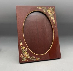 Vintage Hand Painted Wooden Frame Boho Decor Flowers 5 X 7 - Picture 1 of 7