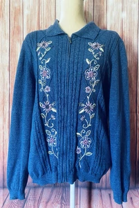 Cárdigan suéter XL para mujer Alfred Dunner azul cremallera completa bordado floral cuentas - Imagen 1 de 12