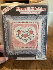 Vintage 1984 McNeill Heart #5180 Pillow Stencil Stitching Candlewicking Kit - Picture 1 of 2