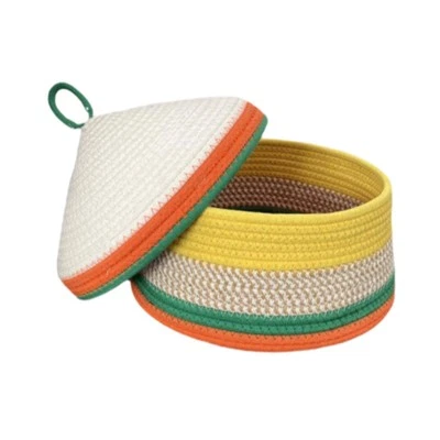Cotton Rope Storage Basket Entryway Organizer Bin Decorative with Handle Lid - Image 1 of 4