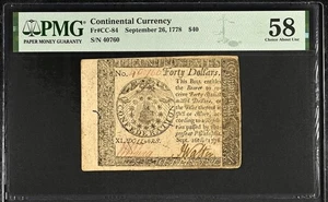 1778 26. September 40 $ Kontinentale Währung FR#CC-84 PMG AU58 - Bild 1 von 2