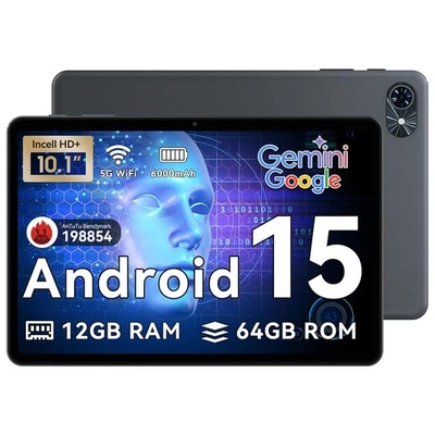 TABWEE T80 WiFi Tablet 10.1 Inch Android 15 12GB+64GB/2TB 6000mAh Gemni AI GPS - Image 1 of 4