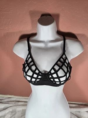 Vintage Fredericks Of Hollywood Adriana Spider Plunge Balcony Bra Black M NWT  - Image 1 of 4