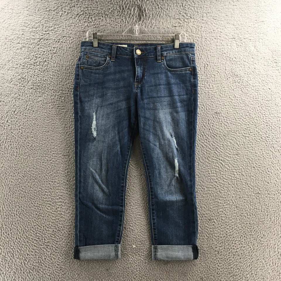 KUT From The Kloth Catherine Boyfriend Jeans Womens 6P Blue Denim Distressed Zip - Image 1 of 4