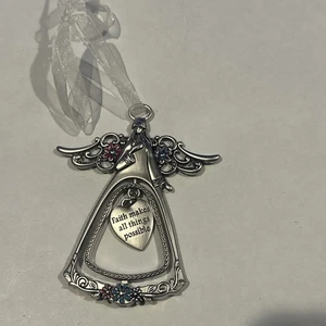 Vintage silberner Engel Glaube macht alles möglich Weihnachtsschmuck  - Bild 1 von 2