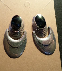 Pendientes de piedra negra de plata de ley - Imagen 1 de 3