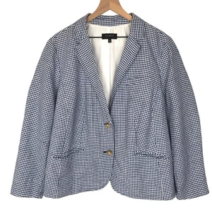 TALBOTS Linen Cotton Blazer Women's 20W Blue White Gingham One Button Lined - Picture 1 of 9