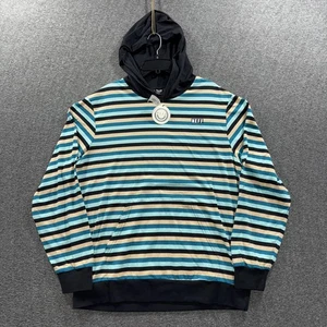 Neff Hoodie Mens Large Black Blue Tan Striped Pullover Kangaroo Pocket New - Picture 1 of 10