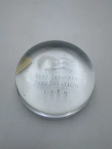 Vintage 1989 Star Princess Cruise Ship Inauguration Clear Glass Paperweight - Picture 1 of 4