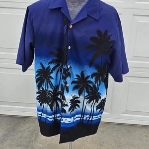 VINTAGE ODO Shirt Mens Large Aloha Hawaiian Coconut Tree Short Sleeve - Picture 1 of 7