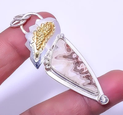 Pingente de dois tons de prata esterlina 925 jaspe e topázio branco Rosetta 2,54" A321 - Imagem 1 de 4