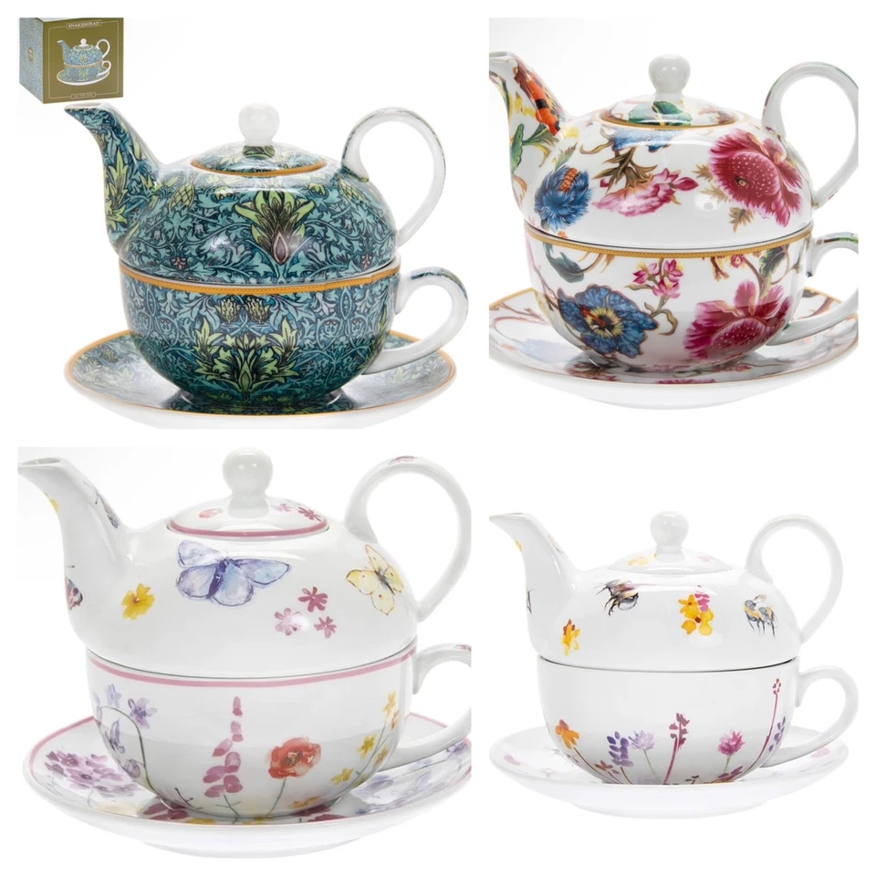 THE LEONARDO COLLECTION Tea For One Cup Mug Saucer Teapot Set Floral Gift Boxed Tea Lovers