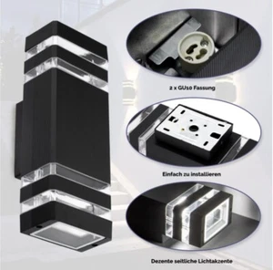 LED Wandleuchte außen UP DOWN IP54 mit 2x GU10 schwarz Fassadenlampe 6W warmeiß - Bild 1 von 13