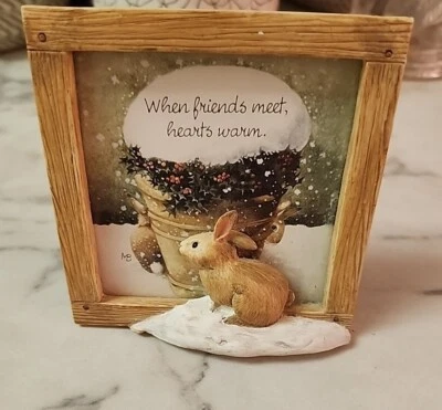 3D Rabbit Faux Wood Framed (Hallmark) "When Friends Meet, Hearts Warm." 4x4 - Image 1 of 2