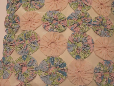 Vtg YoYo Pillow Quilted Hand Stitched Pink Blue Floral Grannycore Cottage Chic - Image 1 of 4