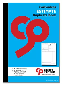 Cherry NCR Estimate Duplicate Book A4 (210mm x 297mm) 50 sets - Picture 1 of 4