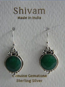 Shivam Made in India .925 Sterling Silver Genuine Green Beryl Hook Earrings~New! - Picture 1 of 6