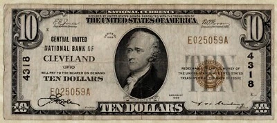 1929 $10 Central United National Bank Cleveland Ohio Note - CH# 4318 - Image 1 of 2