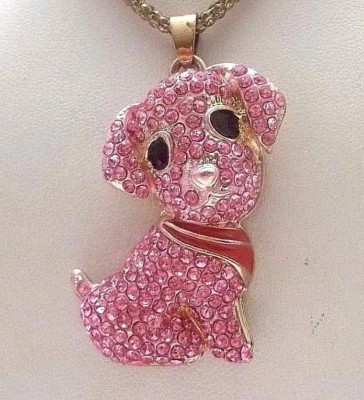 COLLAR CADENA COLGANTE CACHORRO CRISTAL ROSA Y ESMALTE BETSEY JOHNSON LINDO Foto 1 de 4