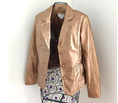 Chaqueta Blazer Cato Vegano Cuero Ajustado Metálico Cobre Bolsillos Forrada Talla S Y2K Foto 1 de 4