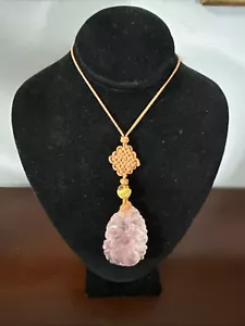 Vintage Chinese Rose Quartz Pendant Necklace - Picture 1 of 8
