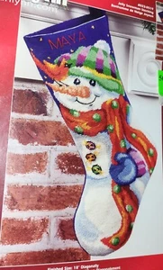 Janlynn Jolly Snowman Needlepoint Stocking Kit Wool Yarn 18" Diagonal  - Picture 1 of 3