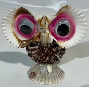 VINTAGE OWL SEASHELL FIGURINE 3.5” TRAMP ART - Picture 1 of 6