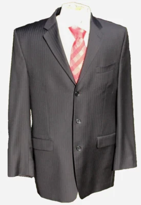 Traje de hombre ALFANI negro a rayas 100 % lana 3 botones 2 piezas talla 41L 36 x 32 Foto 1 de 4