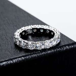 4.1CT Round Cut VVS Moissanite Eternity Band Engagement Ring 925 Sterling Silver - Picture 1 of 21