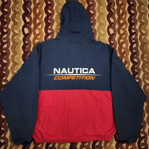 Chaqueta cortavientos vintage años 90 Nautica Competition Spellout talla L cremallera completa sudadera con capucha - Imagen 1 de 18