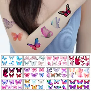 12 Waterproof Kids Cartoon Tattoo Stickers Colorful Butterfly Stickers Temporary - Picture 1 of 36